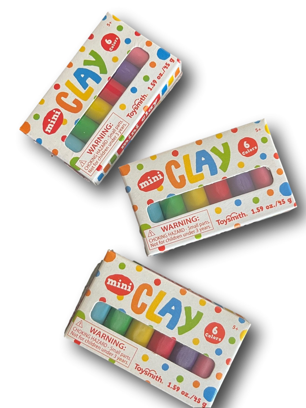 Set of 3 Toysmith Mini CLAY 6-Color Pack -Red, Yellow, Green, Blue, Purple, Pink